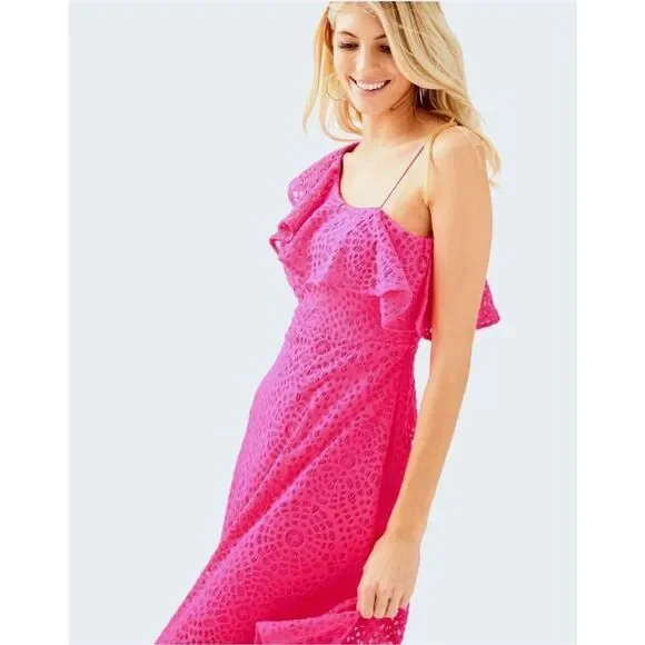 Lilly Pulitzer New size 2 bright pink Callisto lace dress - Picture 5 of 10